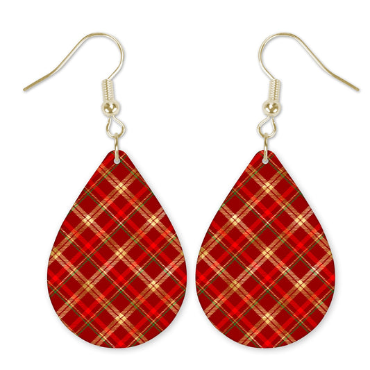 Red Plaid Teardrop Earrings – Classic Holiday Jewelry