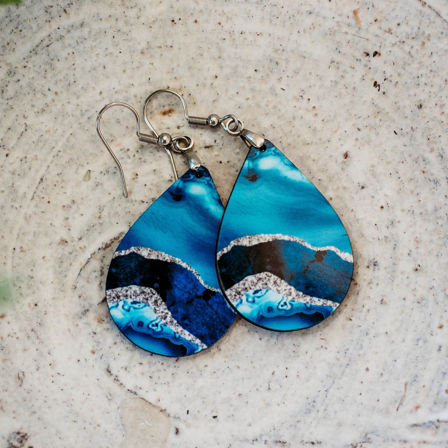 Teal and Silver Dangle Earrings