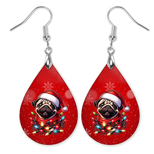 Christmas Pug Earrings – Holiday Dog Teardrop Jewelry