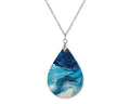 Teal Blue Paint Pour Art Teardrop Shape Necklace