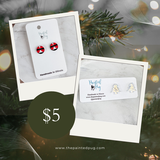 Christmas Stud Earrings Set - Santa Suit & Iridescent Christmas Tree